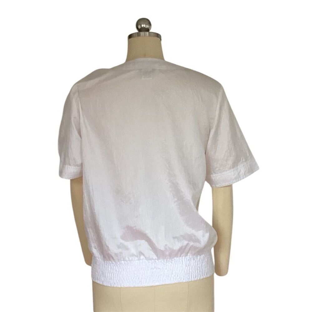 Worthington Women's White Satin Button-Up Blouse Size M Short Sleeve - Picture 5 of 8